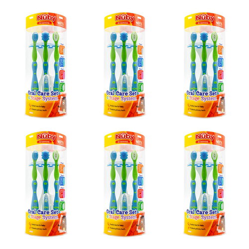 6PK Nuby 4 Stage Oral Care Set Baby/Kids Toddler Toothbrush Assorted 0-6Y+