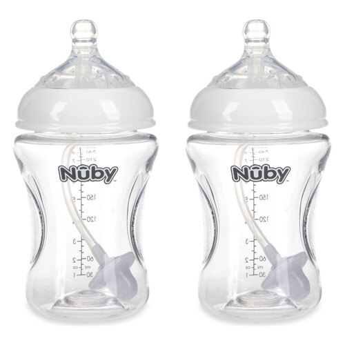 2PK Nuby Tritan Bottle w/ 360 Weighted Straw 270ml Clear