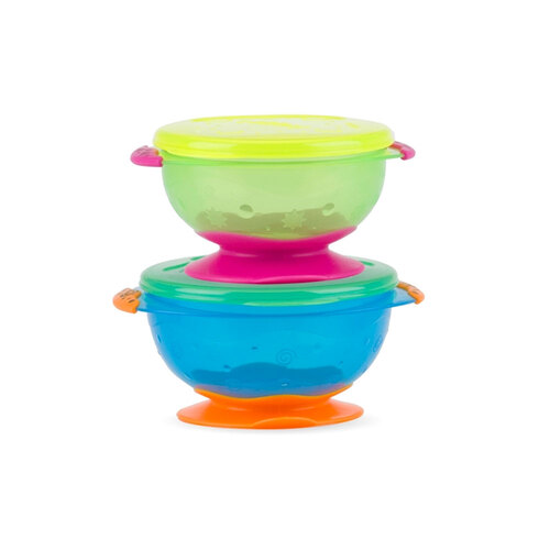 2pc Nuby Stackable Suction Bowls w/ Lids 6m+ Assorted