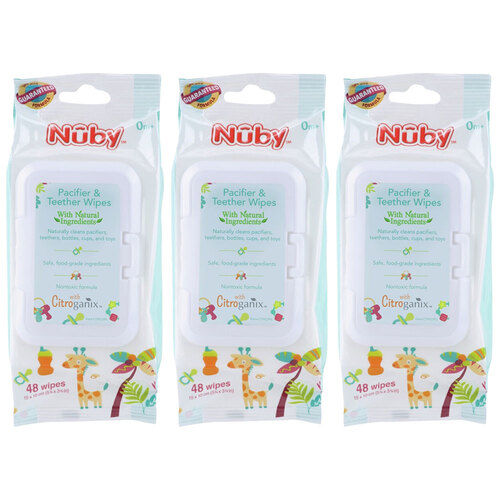 3PK Nuby Citroganix Baby Pacifier and Teether Wipes White