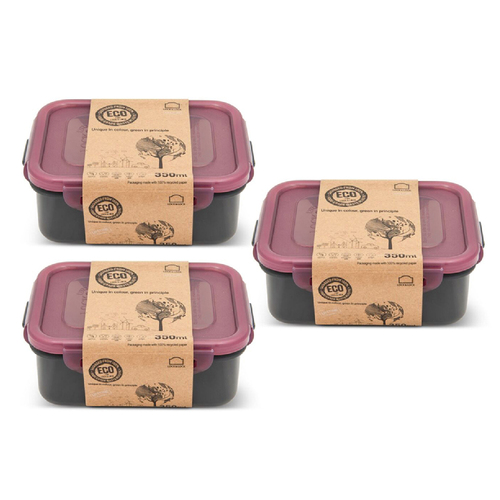 3PK Lock & Lock 350ml Eco Rectangle Airtight Food Container Set - Short