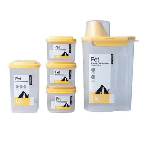 5PK Lock & Lock Airtight Cat/Dog Pet Dry/Wet Food/Treat Container Set - YLW