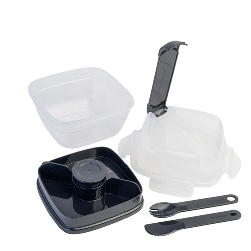 LocknLock 2in1 To-Go 1.5L Salad Container w/ Spoon/Fork - Black