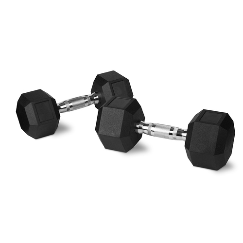 2PK Rubber Hex Dumbbell 10kg Chromed Grip Home Gym Workout Set