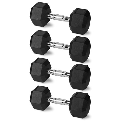 4PK Rubber Hex Dumbbell 1kg Chromed Grip Home Gym Workout Set