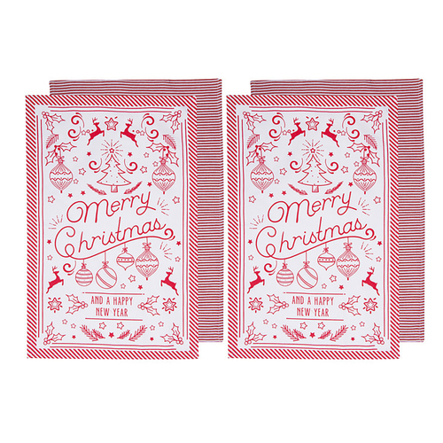 2x 2pc Ladelle Jingle Festive Merry Christmas Kitchen/Tea Towels 45x70cm