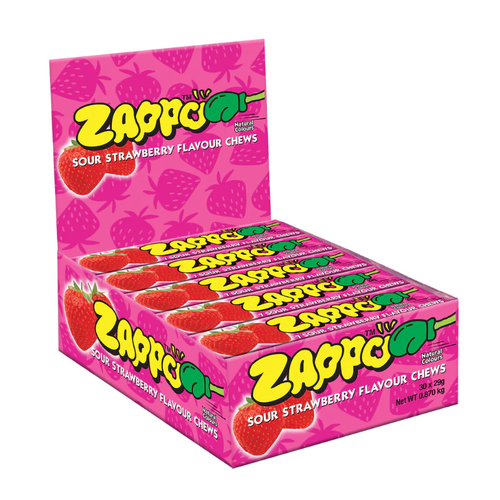 30pc Zappo Flavoured Chews Sour Strawberry Flavour 29g