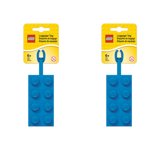 2PK Lego Kids/Children 2x4 Brick Bag Tag Suitcase Luggage Label 6y+ Blue