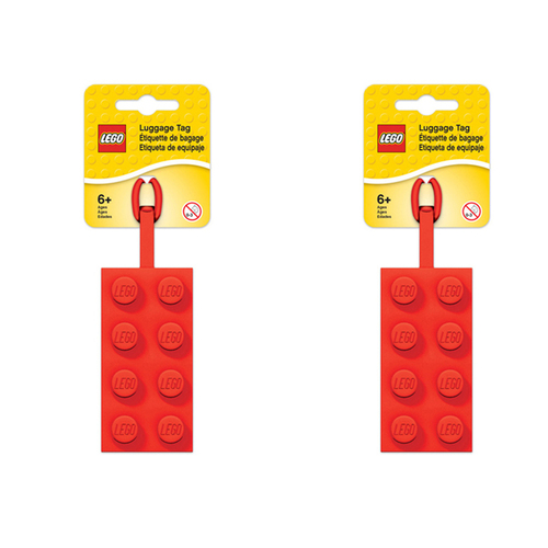 2PK Lego Kids/Children 2x4 Brick Bag Tag Suitcase Luggage Label 6y+ Red