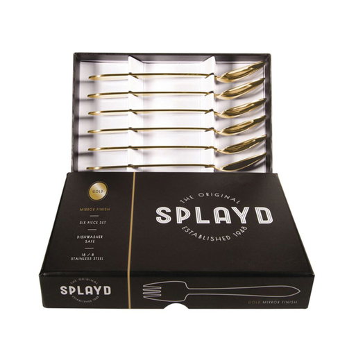 6pc Splayd Black Label Gold Mirror Spork Cutlery Set