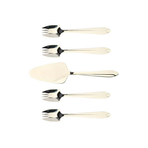 5pc Splayd Stainless Steel Mirror Cake Server w/ Spork - Silver