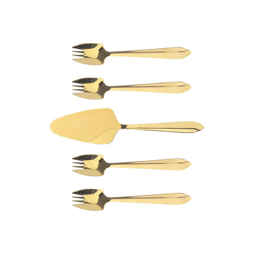 5pc Splayd Stainless Steel Cake Server w/ Spork Set - Gold Mirror