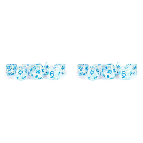 14pc Fanroll by Metallic Resin/Polyhedral Flash RPG Dice Set 16mm - Clear w/ Light Blue Numbers