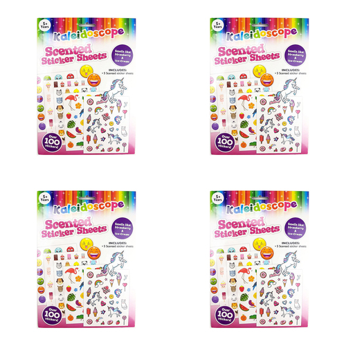 4x 5PK Kaleidoscope Scratch N Sniff Kids Scented Sticker Sheets Set 5y+