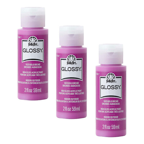 3PK Plaid FolkArt 59ml Glossy Art Acrylic Paint - Bold Orchid