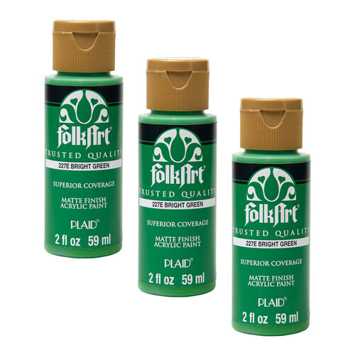 3PK Plaid FolkArt Premium 59ml Acrylic Paint Matt Finish - Bright Green