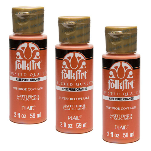 3PK Plaid FolkArt Premium 59ml Acrylic Paint Matt Finish - Pure Orange