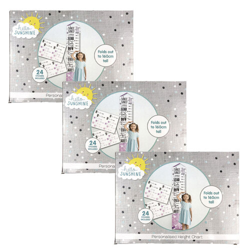 3PK Hello Sunshine 160cm Personalised Height Wall Chart w/ Stickers