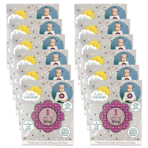 12x 16pc Hello Sunshine Baby/Toddler Milestone Flower Stickers