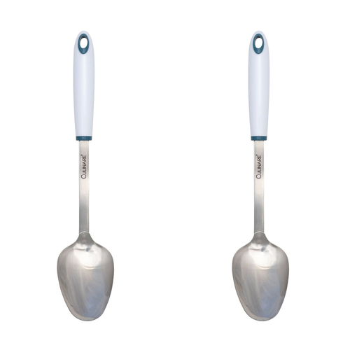 2x Culinare Bio Plastics 33cm Stainless Steel Solid Spoon - White