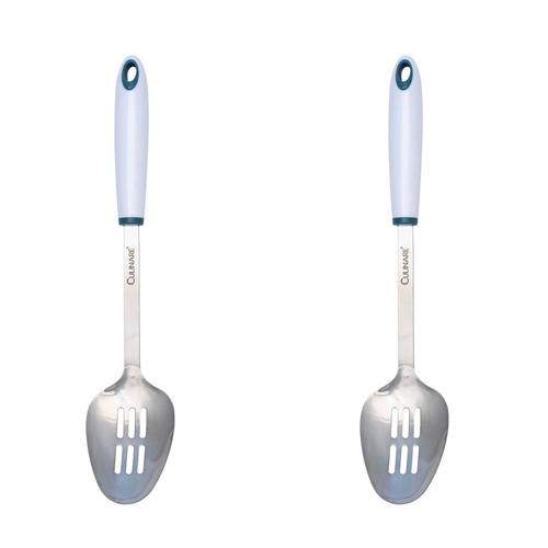 2x Culinare Bio Plastics 33cm Stainless Steel Slotted Spoon - White