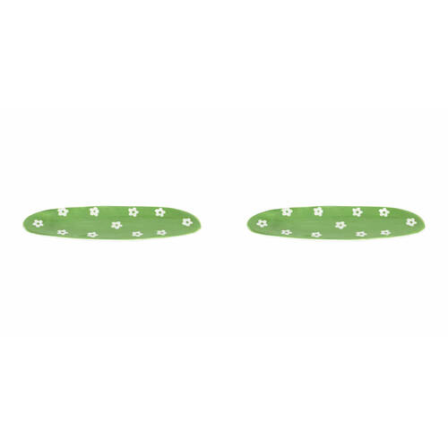 2PK Annabel Trends Ceramic Tray Daisy Home Decor Oval 8.5x15cm - Green