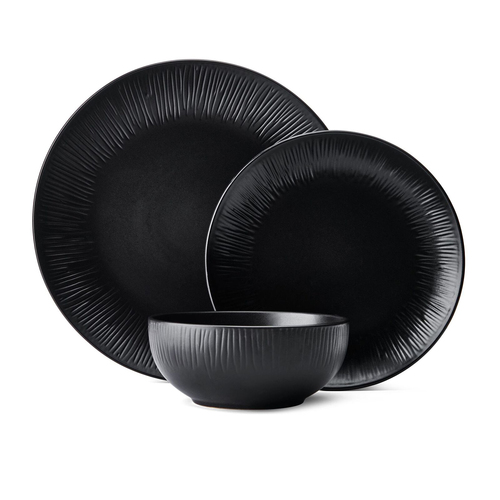 12pc Mikasa Jardin Midnight Stoneware Dinner Set - Black