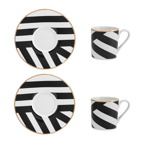 4pc Mikasa Luxe Deco China Espresso with Geometric Stripe Set 100ml