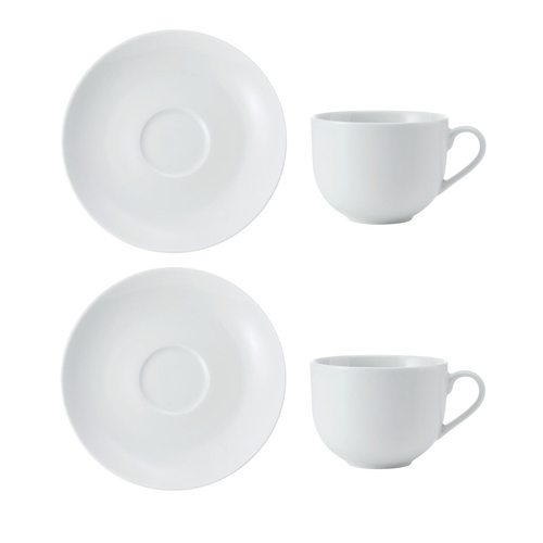 4pc Mikasa Chalk Porcelain Tea Cups and Saucers, 220ml, White