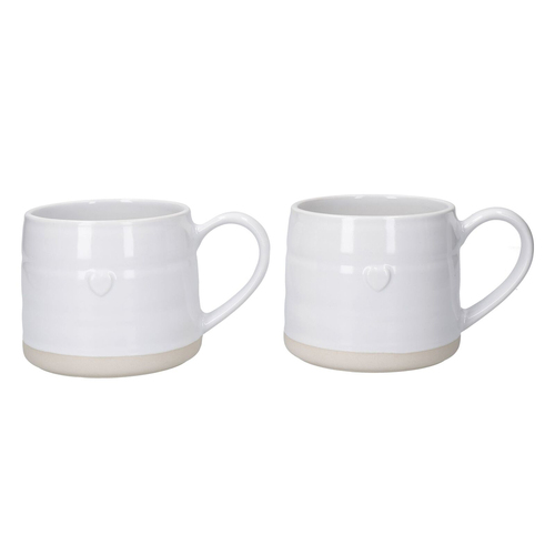 2pc Mikasa Farmhouse Heart Stoneware Mugs, 380ml, White