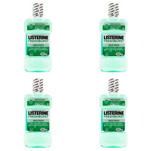 4PK Listerine Antibacterial Mouthwash 500ml - Freshburst Mild Taste