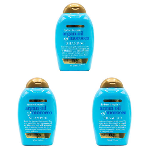 3PK Ogx 385ml Hair Shampoo Hydrate& Repair w/ Argan Oil Of Morocco