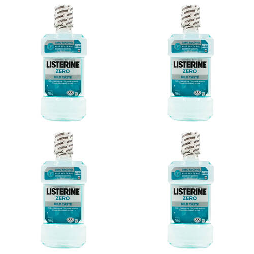 4PK Listerine Antibacterial Mouthwash Mild Taste 750ml - Zero