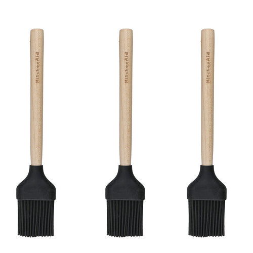 3PK KitchenAid Silicone Mini Pastry Brush w/ Maple Wood Handle 30cm - Black