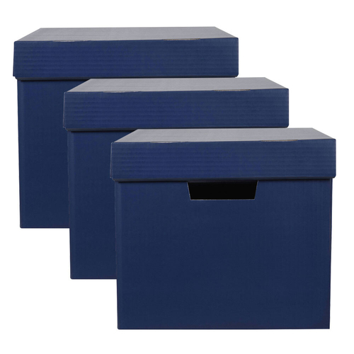 3PK Marbig 41.5cm Archive Box Document Holder w/ Lid - Navy