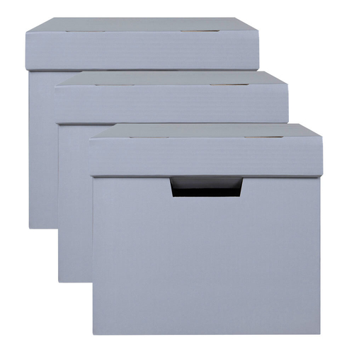 3PK Marbig 41.5cm Archive Box Document Holder w/ Lid - Grey