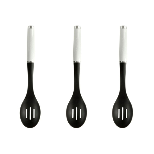 3PK KitchenAid Nylon Slotted Cooking Spoon 34cm - White