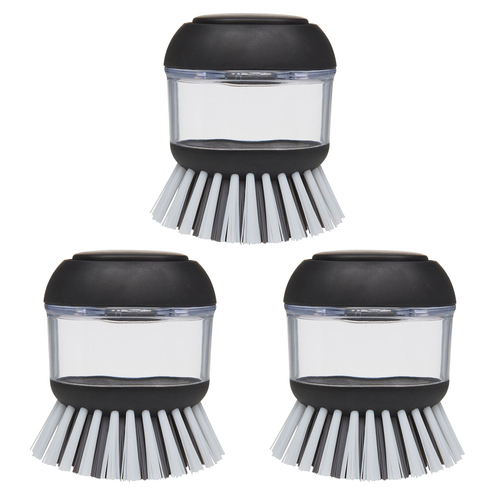 3PK KitchenAid Plastic Soap Dispensing Palm Brush Dish Cleaner 9cm - Black