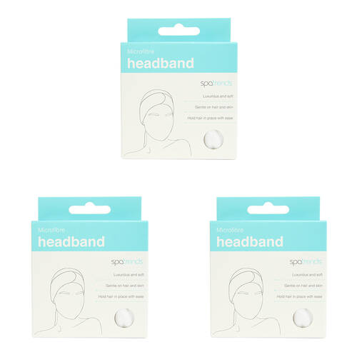 3PK Annabel Trends Spa Microfibre Headband 60x8cm - White