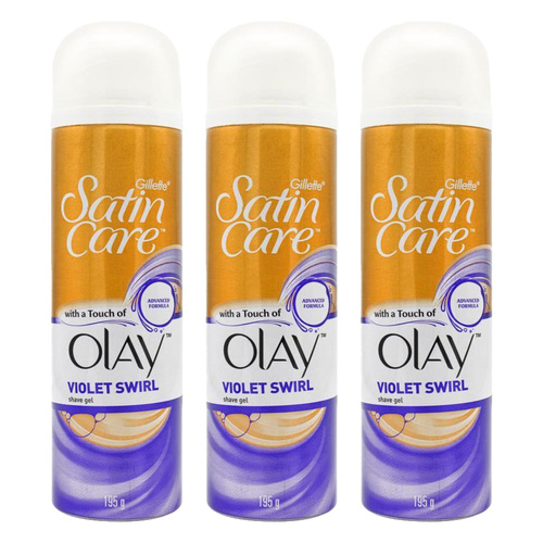 3PK Gillette Satin Care Touch Of Olay Violet Swirl Shave Gel 195g