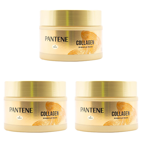 3PK Pantene 190ml Collagen Miracle Mask Hair Repair & Restoration