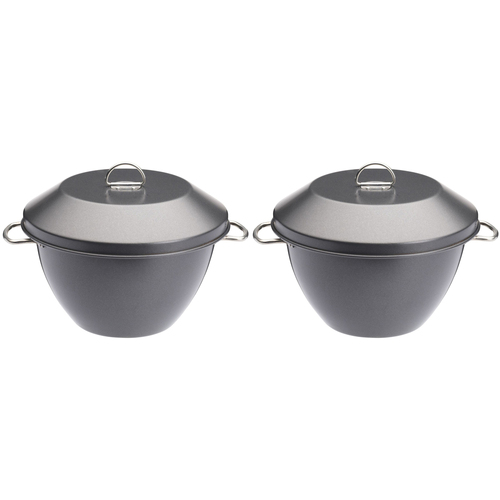 2x Mastercraft Heavy Base 2L Non-Stick Pudding Steamer w/Cover & Handle - Grey