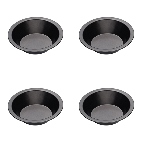 4x Mastercraft 10cm Heavy Base Individual Non-Stick Round Pie Dish - Black