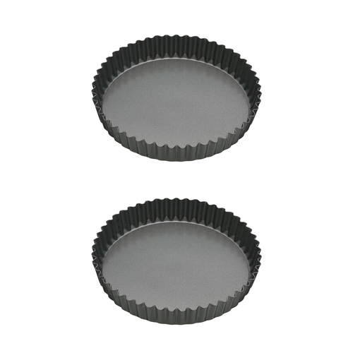 2x Mastercraft 20cm Heavy Loose Base Non-Stick Round Flan Quiche Pan - Black