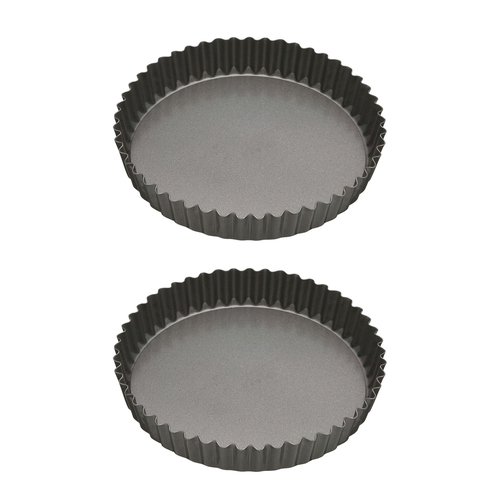 2x Mastercraft 23cm Heavy Loose Base Non-Stick Round Flan Quiche Pan - Black