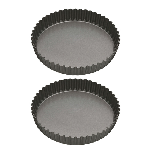 2x Mastercraft 25cm Heavy Loose Base Non-Stick Round Flan Quiche Pan - Black