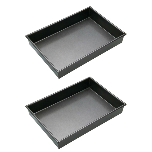 2x Mastercraft 35x24cm Heavy Base Non-Stick Rectangular Deep Cake Pan - Black