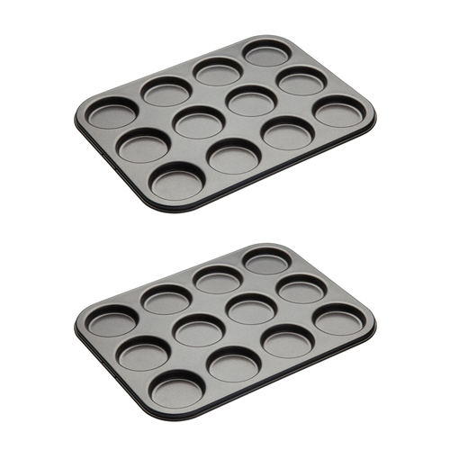 2x Mastercraft 35x27cm Heavy Base 12-Cup Non-Stick Macaron Pan - Black