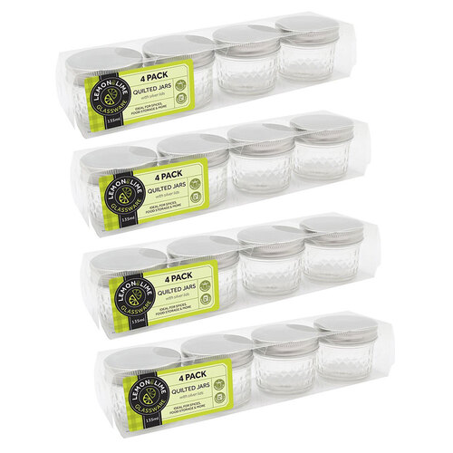 4x 4pc Lemon And Lime Quilted Glass Conserve Jar 135ml