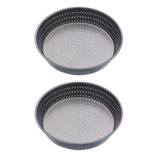 2x Mastercraft Crusty Bake 24cm Non-Stick Deep Pie Tart Tin - Black